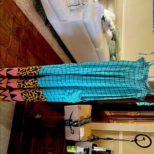 Blue Checkered Jumpsuit with Animal Print Accents Anthropologie nwt